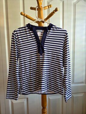 Tommy Bahama Womens 3/4 zip Navy striped long sleeve top size S